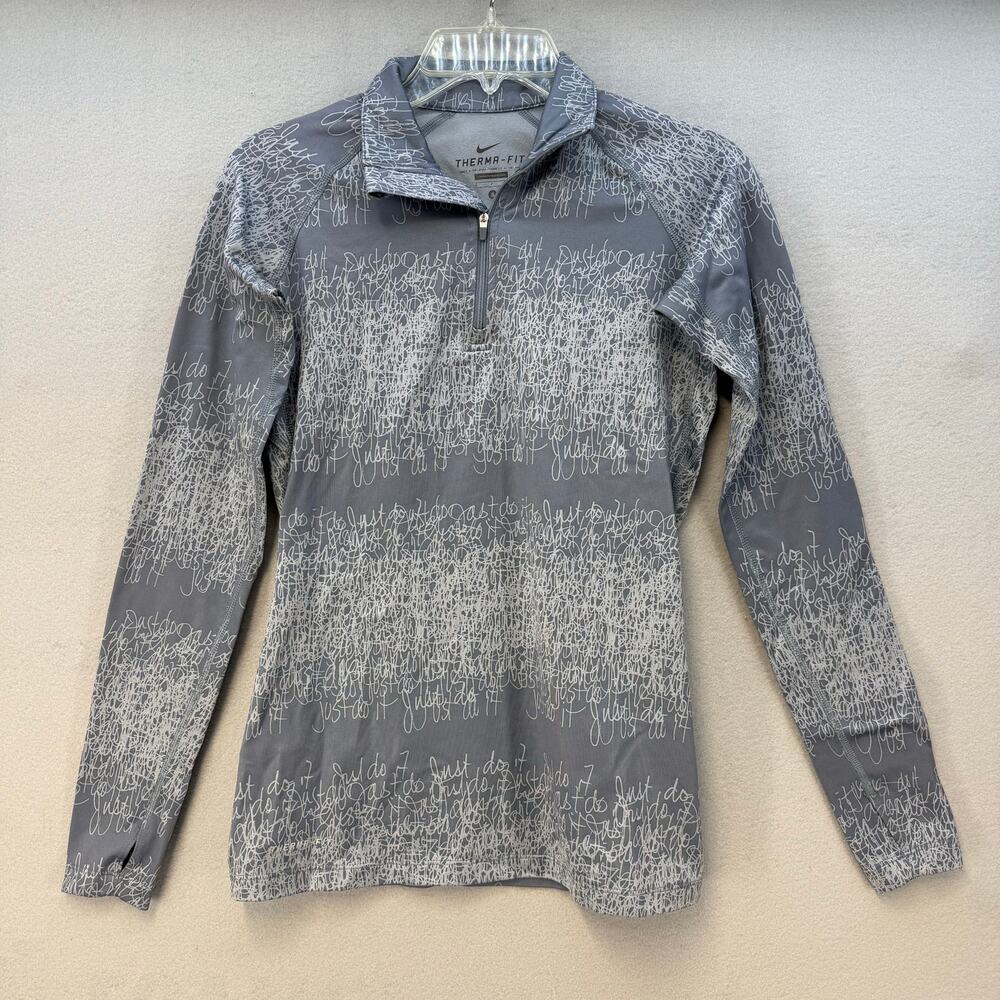 Nike Pullover Top Women's S Gray Therma-Fit Quarter Zip Just Do It Scribbles